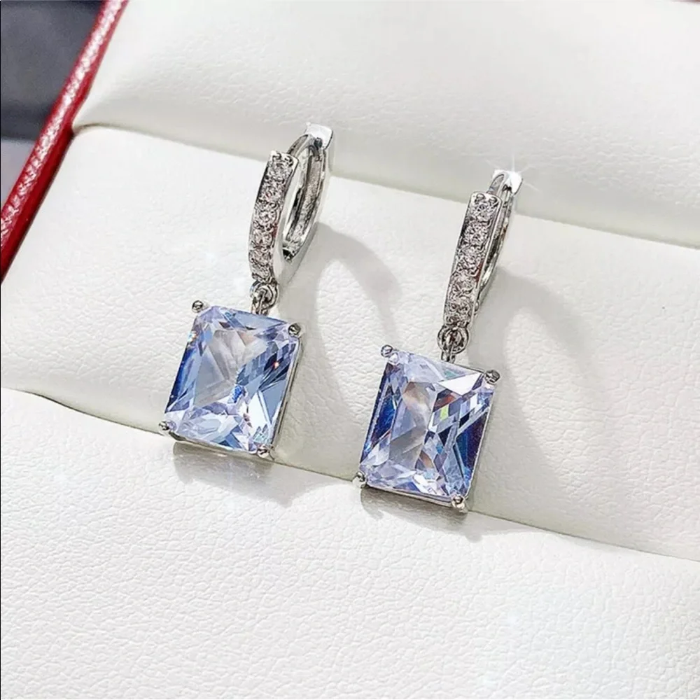 Silver Diamond Cubic Zirconia Dangle Earrings